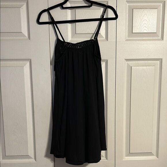 ROXY Size Medium Black Mini Dress Crochet Fringe Cover-Up Sundress Sleeveless - Picture 5 of 9